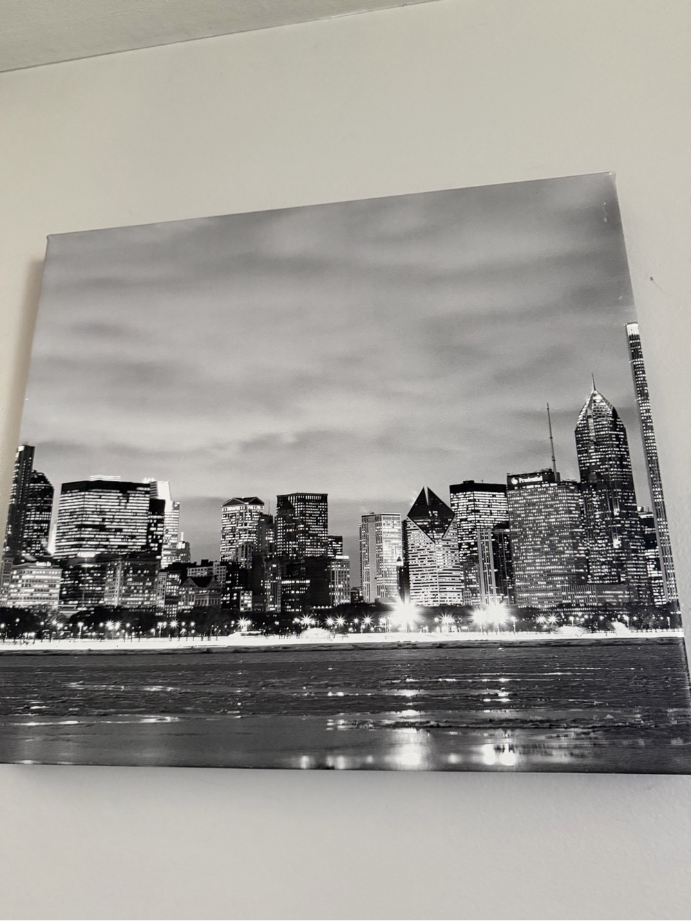 Chicago print depict night Black/White City Skyline Canvas Wall Art decor home